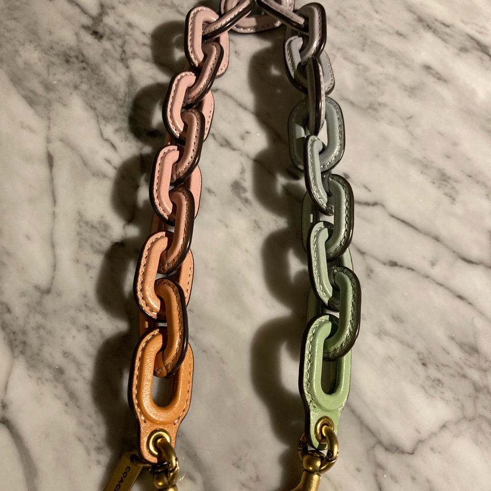 Coach Short Leather Chain Strap Pistachio Multi Colour